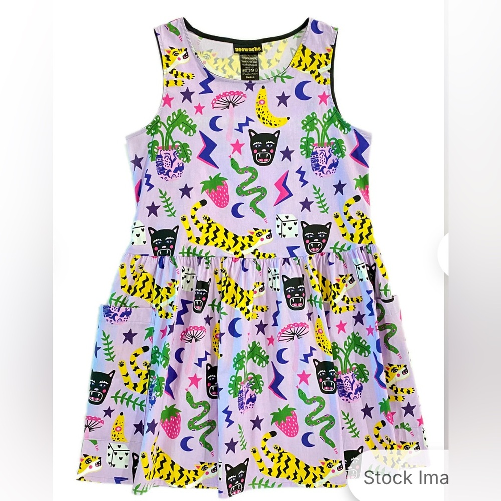 Nooworks Big Pocket Hastings Purple Cat good Dress